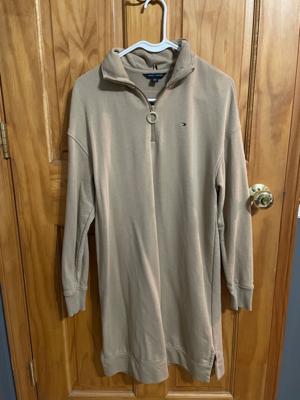 Xs Tommy Hilfiger Beige Half-Zip Tunic Sweatshirt Dress
